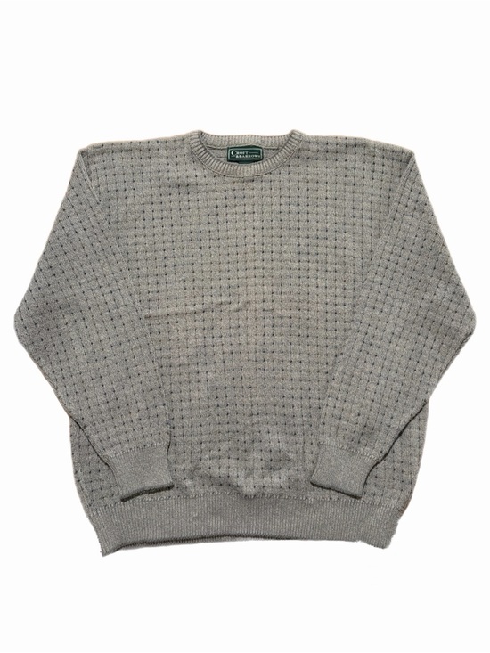 croft & barrow Other - Croft & Barrow Sweater Mens Beige Gray Cotton Waffle Knit Crewneck Made USA